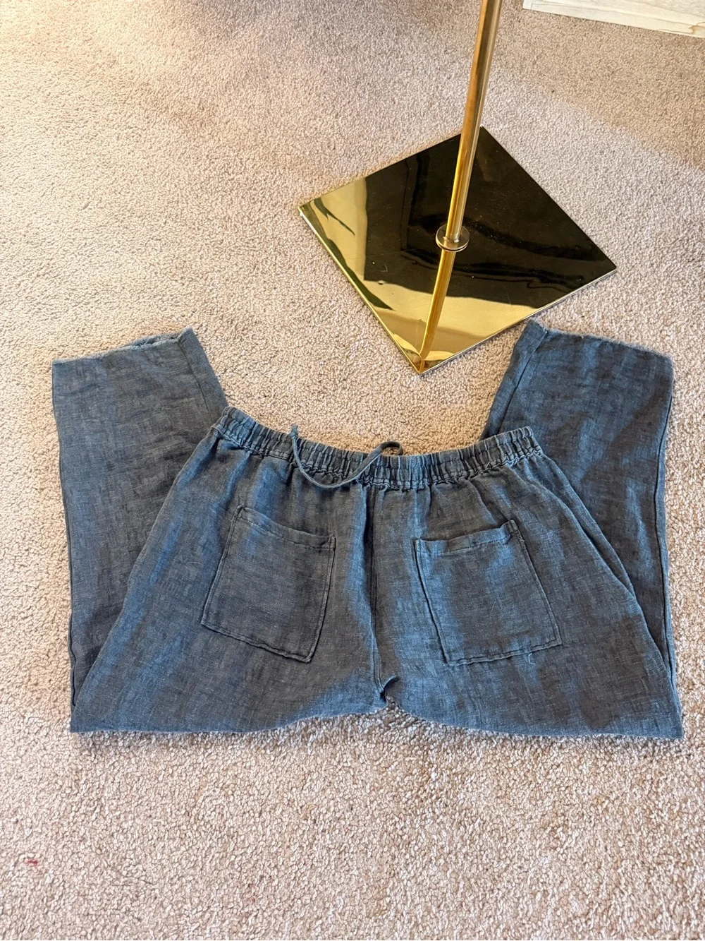 Zara Charcoal Drawstring Linen-Blend Joggers